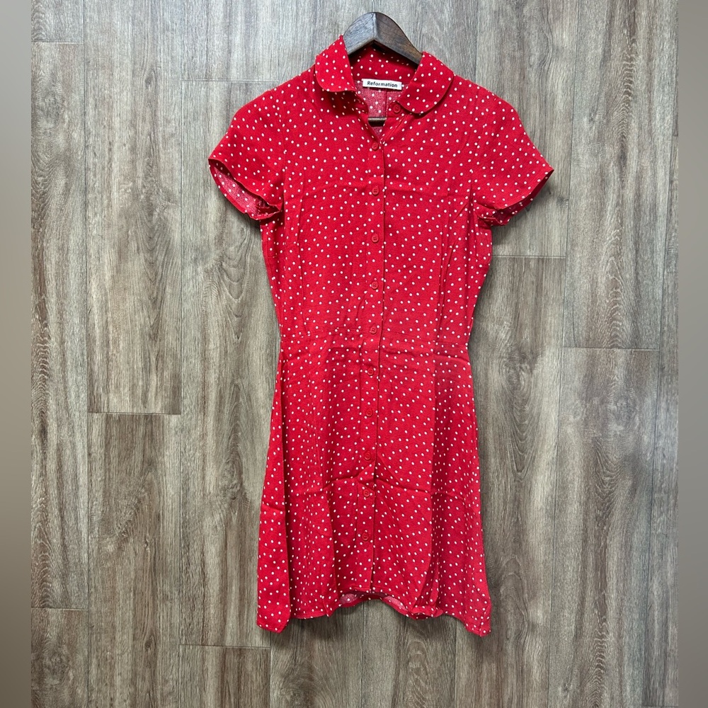 Reformation Red Polka Dot Mini Dress